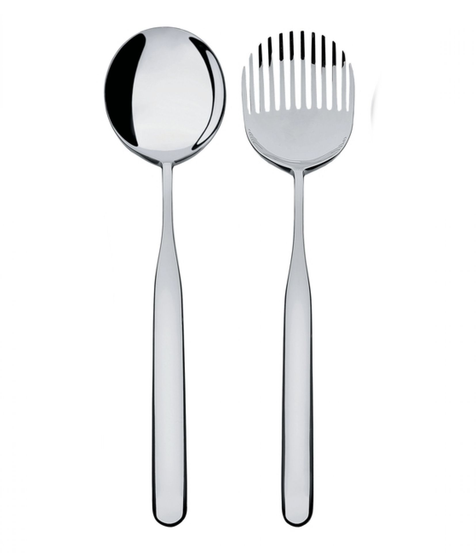 Alessi Collo-alto Salatbesteck: Elegantes Servierset aus Edelstahl mit Löffel und Gabel für Salate.